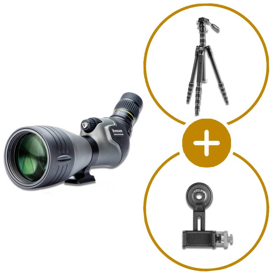 Pakket spotting scope Vanguard Endeavor 82hd 20-60 x 80 + statief veo3 go 265hap + digiscopie kit 
